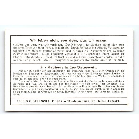 Victorian Liebig Trade Card Orpheus in der Unterwelt Myth Art - Picture 2 of 2